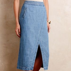 Anthro Maeve Blue Denim Skirt w/ Slit